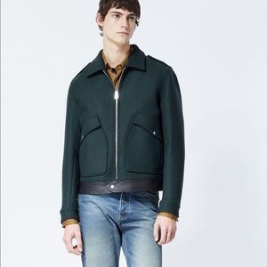The Kooples Mens Large Dark green wool jacket with leather detail NWT